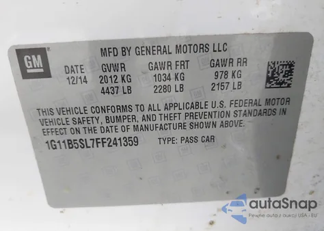 2015 Chevrolet Malibu Ls from USA, damaged, VIN 1G11B5SL7FF241359